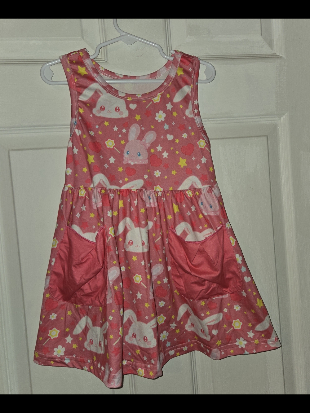 Girls Pink Bunny Print Pocket Dress SZ 3T